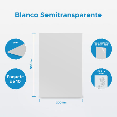 10 Placas Metacrilato Blanco Semitransparente para Grabado y Corte por Laser, CNC Router,Bricolaje, Manualidad