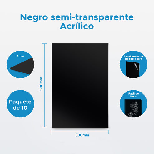 10 Placas Metacrilato Negro Semitransparente para Grabado y Corte por Laser, CNC Router,Bricolaje, Manualidad