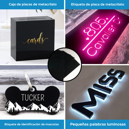 10 Placas Metacrilato Negro Semitransparente para Grabado y Corte por Laser, CNC Router,Bricolaje, Manualidad