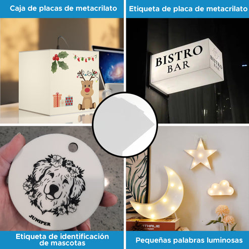 10 Placas Metacrilato Blanco Semitransparente para Grabado y Corte por Laser, CNC Router,Bricolaje, Manualidad