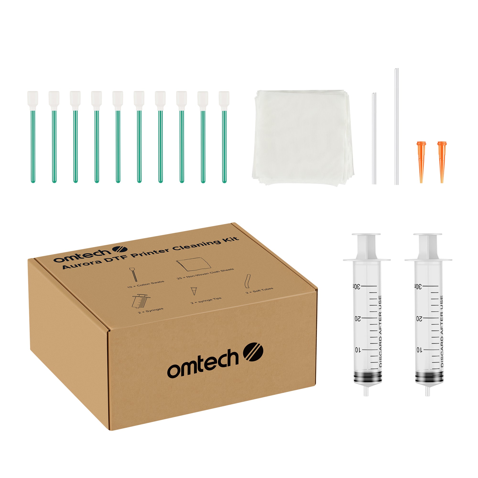 Kit de herramientas OMTech para la limpieza de cabezales de impresión DTF, cuidado de boquillas y mantenimiento del flujo de tinta.