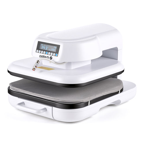 Prensa térmica automática OMTech DTF de 38 × 38 cm con apertura automática, guía láser y bandeja extraíble