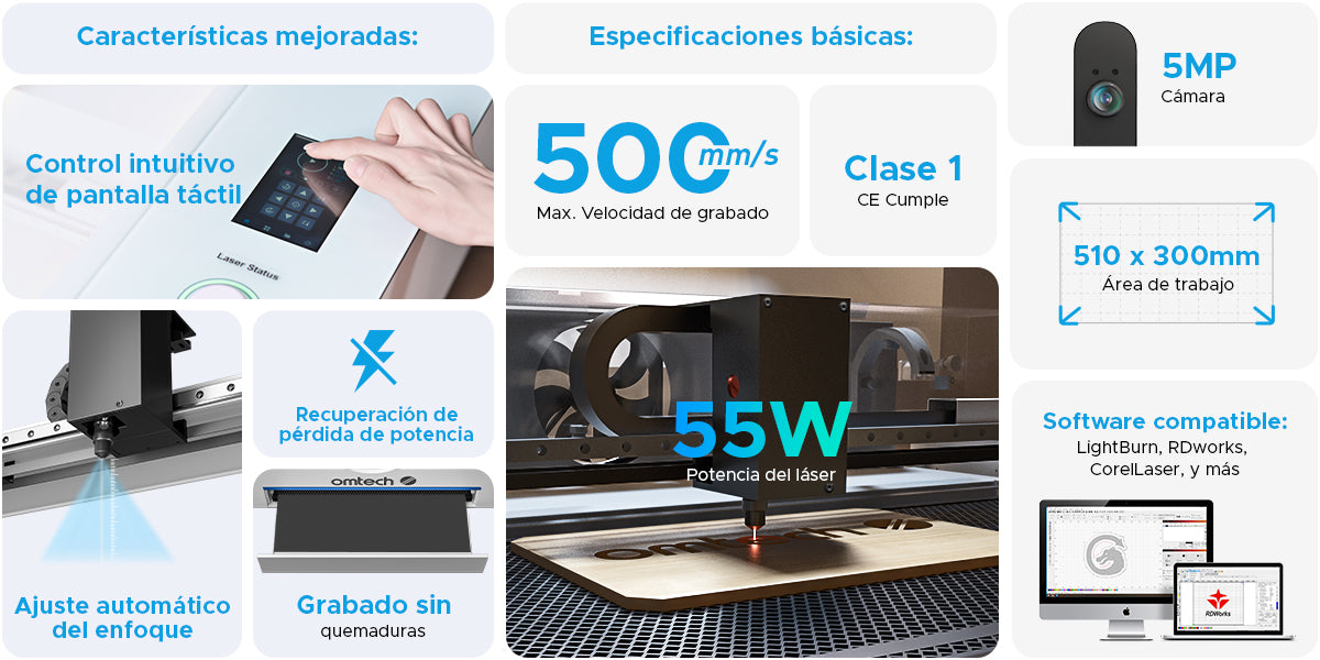mejor grabdora laser pequeña y potente 55w omtech